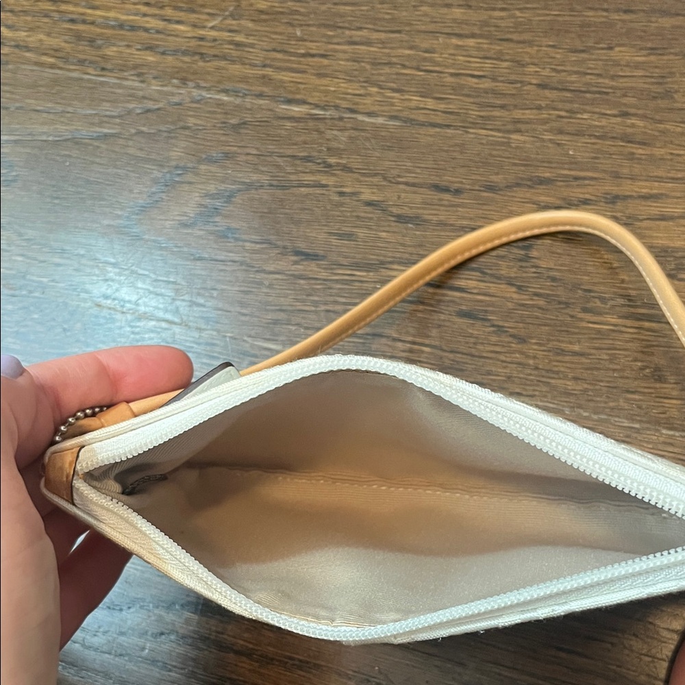 White Coach Signature Wristlet with Tan Strap - Picture 8 of 10